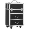 HOMCOM Black Rolling Makeup Train Case Large Storage Cosmetic Trolley Lockable Cart Trunk Swivel Wheels Keys - Black