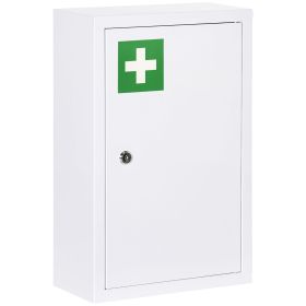 kleankin 12x18 White Lockable Medicine Cabinet 3 Tier Steel Medical Box 2 Keys Bathroom Wall Storage - White
