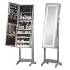 HOMCOM Lockable Jewelry Cabinet with Full-Length Mirror Floor Standing Organizer 4 Adjustable Angles Grey - Grey