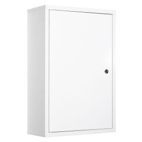 Kleankin Medicine Cabinet Steel Wall Mount 24x16 3-Tier Storage Lockable White - White