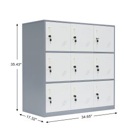 9 Doors Metal Storage Cabinet with Card Slot;  Organizer; Shoes and Bags Steel Locker for Office;  Home;  Bank;  School;  Gym (Coffee) - 9 door