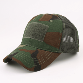 Military-Style Tactical Patch Hat with Adjustable Strap | Breathable and Unisex - Woodland Camo