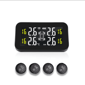 PSC270  Solar Digital TMPS 300mAh External Tire Pressure Monitoring 4.0-inch LCD Bluetooth 5.0 Tire Pressure Monitoring Solar Car Digital Clock / Disp