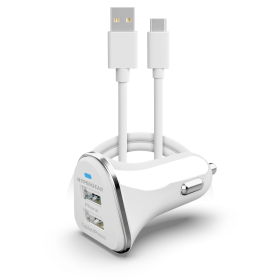 HyperGear Hi-Power Dual USB 3.4A Car Charger for iPhone 15 Androids Tablets Earbuds and Cameras - White