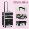 HOMCOM Black Rolling Makeup Train Case Large Storage Cosmetic Trolley Lockable Cart Trunk Swivel Wheels Keys - Black