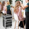HOMCOM Black Rolling Makeup Train Case Large Storage Cosmetic Trolley Lockable Cart Trunk Swivel Wheels Keys - Black