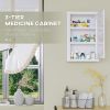 kleankin 12x18 White Lockable Medicine Cabinet 3 Tier Steel Medical Box 2 Keys Bathroom Wall Storage - White