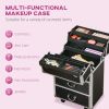 HOMCOM Black Rolling Makeup Train Case Large Storage Cosmetic Trolley Lockable Cart Trunk Swivel Wheels Keys - Black
