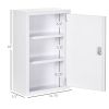 kleankin 12x18 White Lockable Medicine Cabinet 3 Tier Steel Medical Box 2 Keys Bathroom Wall Storage - White
