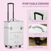 HOMCOM Rolling Makeup Train Case, Large Storage Cosmetic Trolley, Lockable Traveling Cart Trunk with Folding Trays, Swivel Wheels and Keys, Silver - S