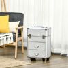 HOMCOM Rolling Makeup Train Case, Large Storage Cosmetic Trolley, Lockable Traveling Cart Trunk with Folding Trays, Swivel Wheels and Keys, Silver - S